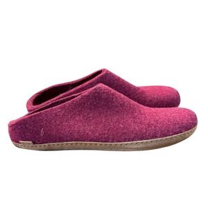 Glerups Slipper Size 51 US 17 Men Cranberry Wool Leather Sole Cozy Slip On Shoes